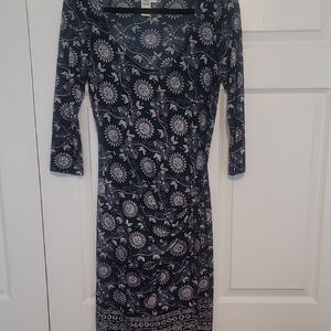 Max Studio Navy and White Floral Long Sleeve Dress